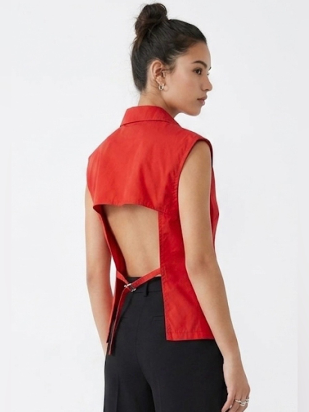 Zara Red Cap Sleeve Button-Up Top/Vest with Cutout Open Back Detail - Size M